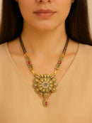 Etnico Gold Plated Traditional antique Pendant & Black Bead Chain Mangalsutra With Earrings For Women