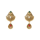 Etnico Gold Plated Traditional Studded Pendant & Black Bead Chain Mangalsutra With Earrings For Women