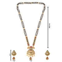 Etnico Gold Plated Traditional Studded Pendant & Black Bead Chain Mangalsutra With Earrings For Women