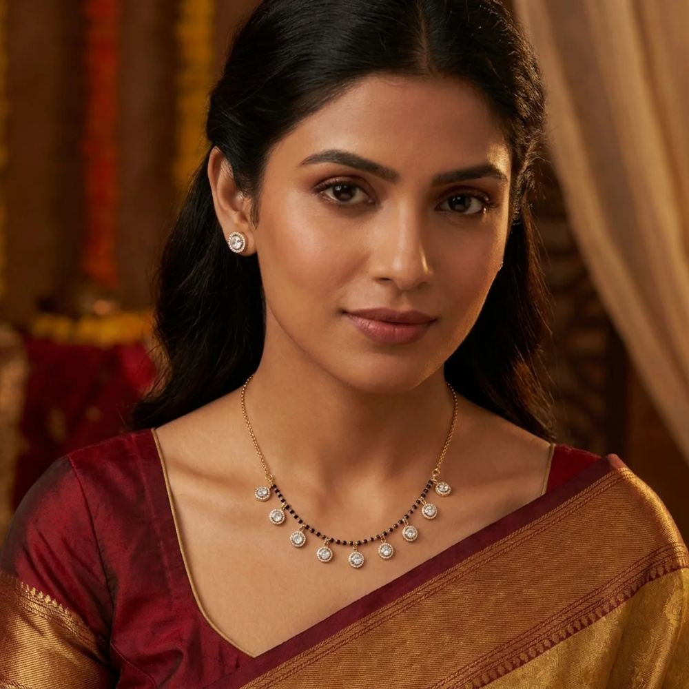 Etnico Fashion Gold Plated Kundan Black Beads Mangalsutra Necklace for Women