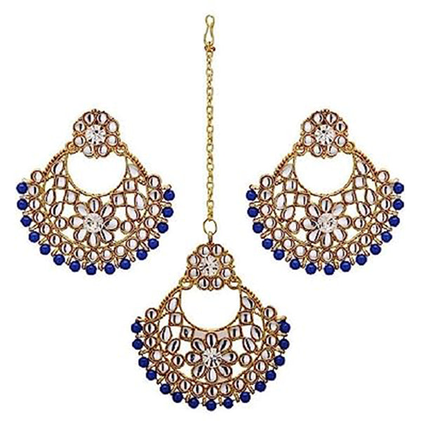 Subhag Alankar Dark Blue Alloy Jewel Set with Maangtikka