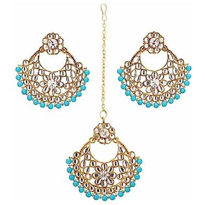 Subhag Alankar Light Blue Alloy Jewel Set with Maangtikka