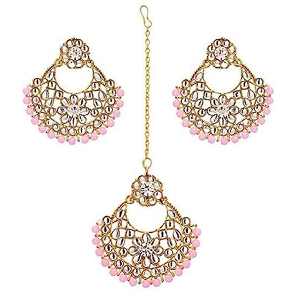 Subhag Alankar Light Pink Alloy Jewel Set with Maangtikka