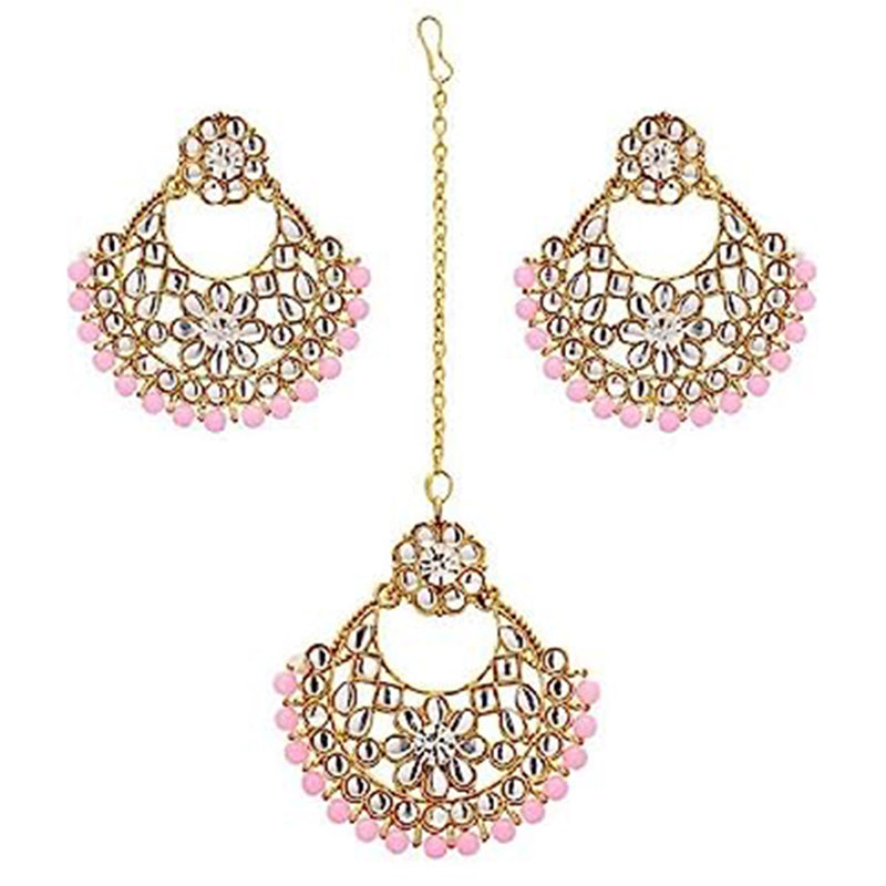 Subhag Alankar Light Pink Alloy Jewel Set with Maangtikka