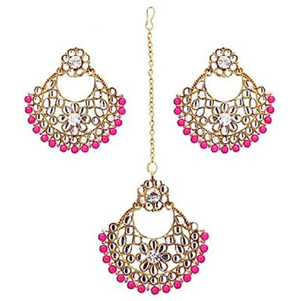 Subhag Alankar Pink Alloy Jewel Set with Maangtikka