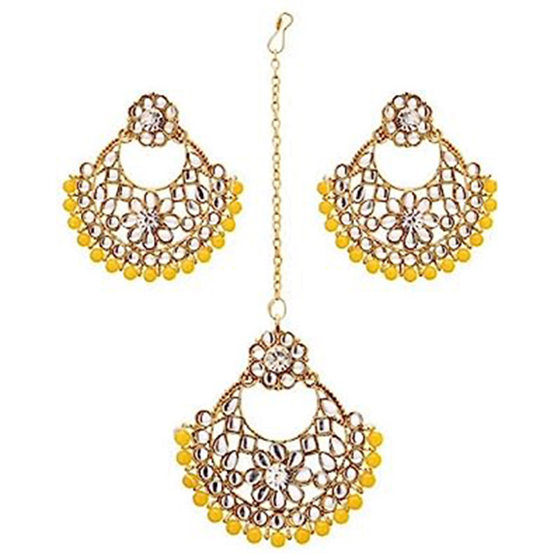 Subhag Alankar Yellow Alloy Jewel Set with Maangtikka