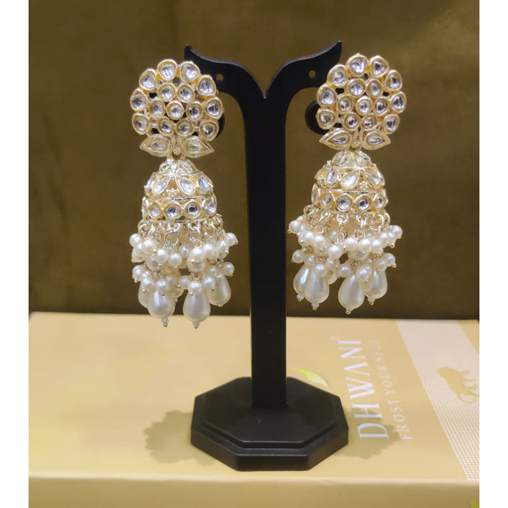 Dhwani Classic Kundan Stone Pearl And Beads Heritage Jhumki Earrings
