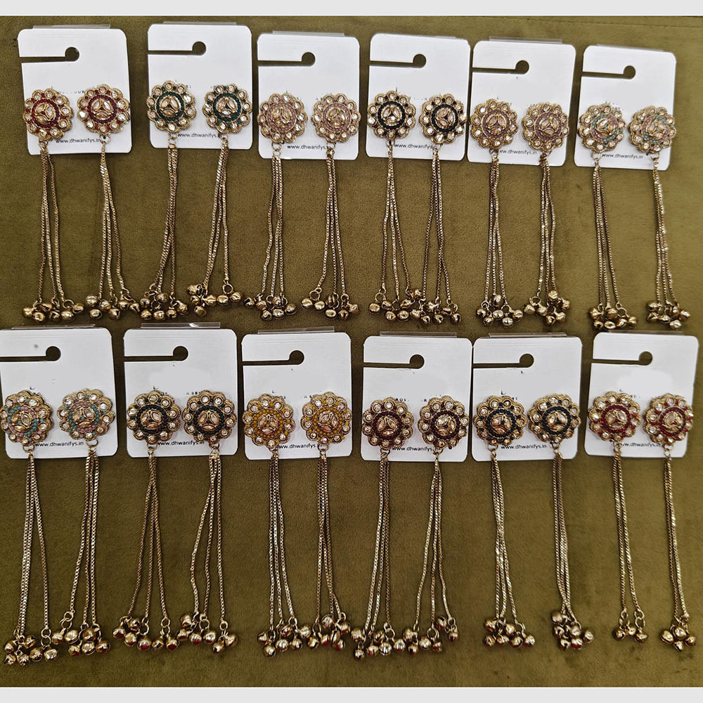 Dhwani Indo-Ethnic Crystal Stone And Pearl Kashmiri Ghungroo Dangler Earrings  (Pack of 12)