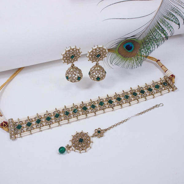 Mangalmani Jewels Gold Plated Crystal Stone Pearl And Beads Necklace Set