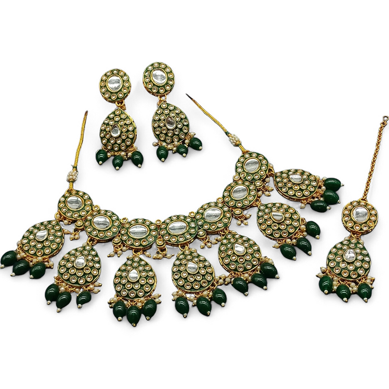 Gehana Mahal Gold Plated Kundan Stone And Beads Necklace Set