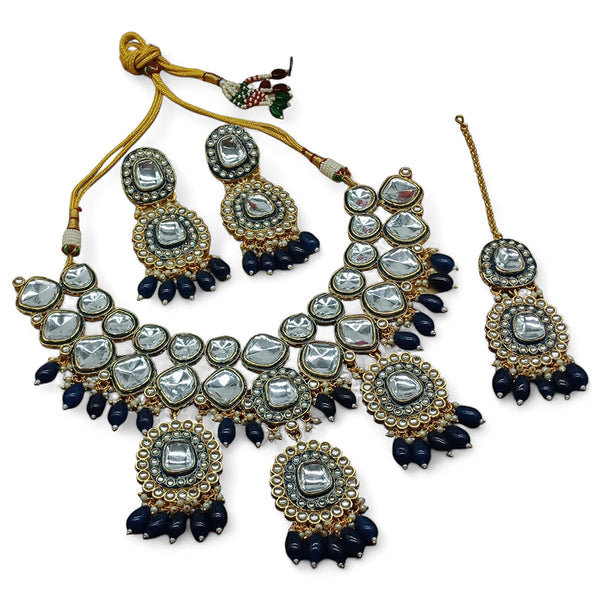 Gehana Mahal Gold Plated Kundan Crystal Stone And Beads Necklace Set