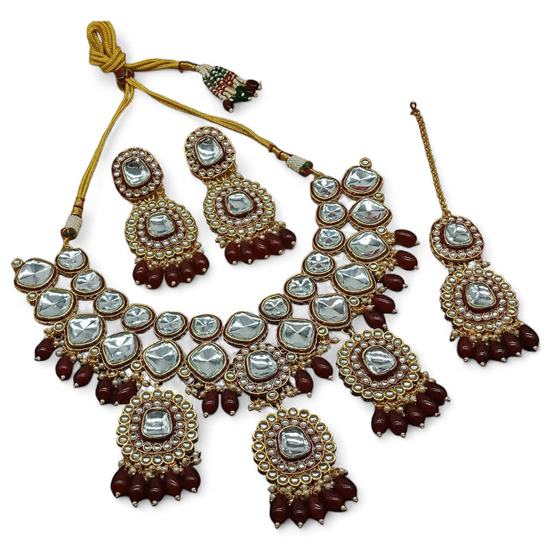 Gehana Mahal Gold Plated Kundan Crystal Stone And Beads Necklace Set