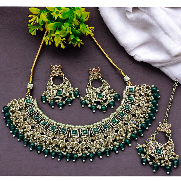 Gehana Mahal Gold Plated Crystal Stone Pearl And Beads Necklace Set