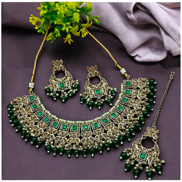 Gehana Mahal Gold Plated Crystal Stone Pearl And Beads Necklace Set