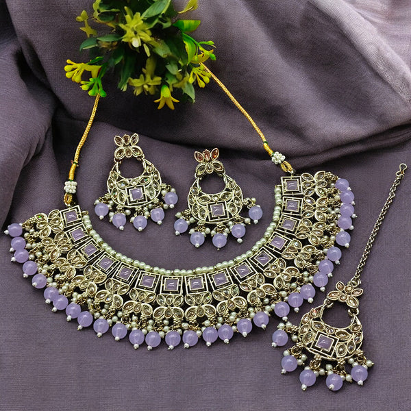 Gehana Mahal Gold Plated Crystal Stone Pearl And Beads Necklace Set