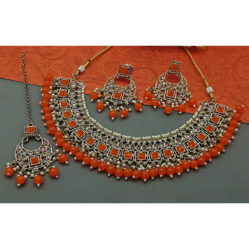 Gehana Mahal Gold Plated Crystal Stone Pearl And Beads Necklace Set