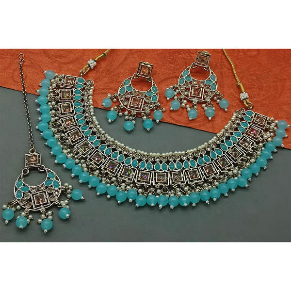 Gehana Mahal Gold Plated Crystal Stone Pearl And Beads Necklace Set