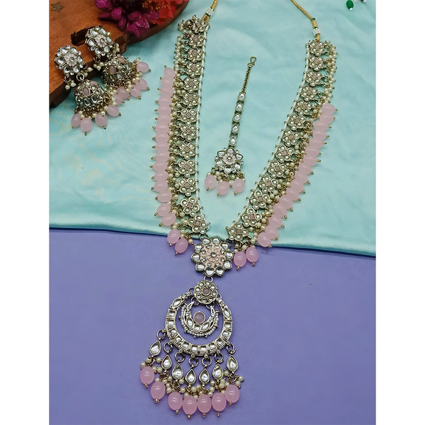 Gehana Mahal Kundan Stone And Meenakari Pearls Long Necklace Set