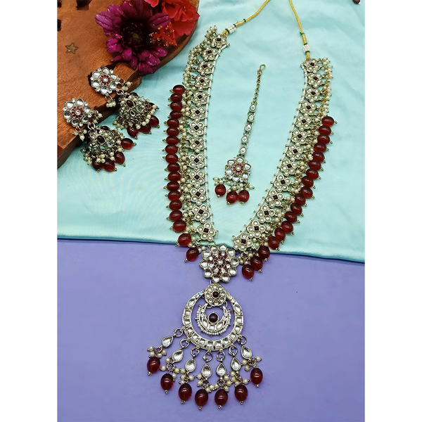 Gehana Mahal Kundan Stone And Meenakari Pearls Long Necklace Set