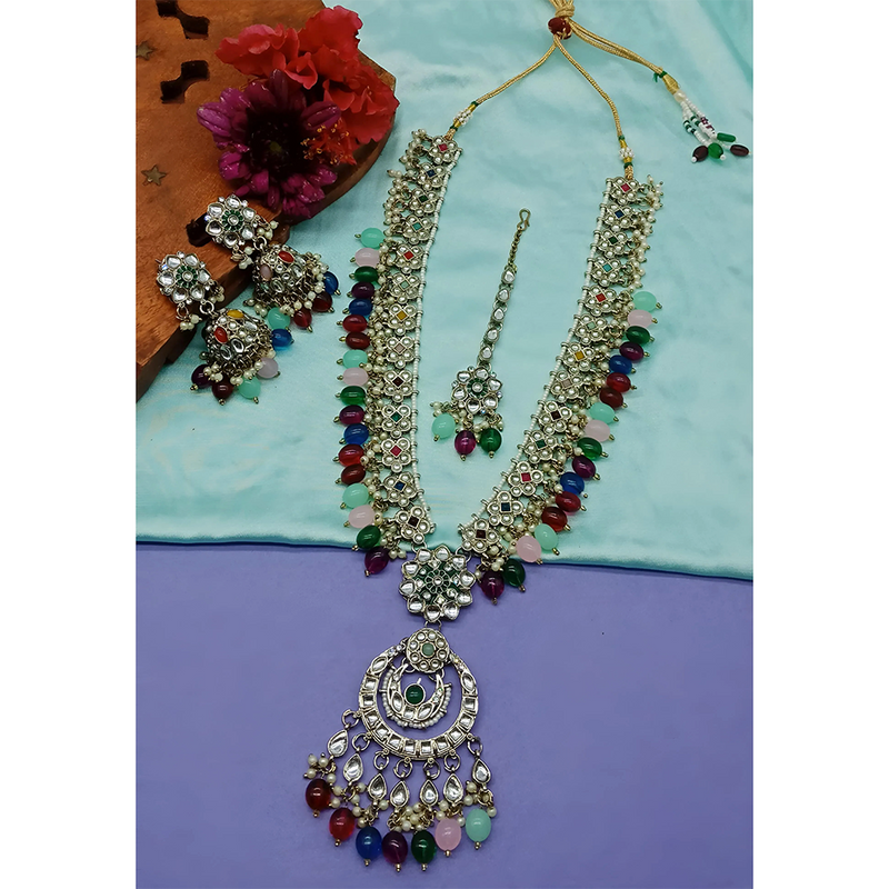 Gehana Mahal Kundan Stone And Meenakari Pearls Long Necklace Set