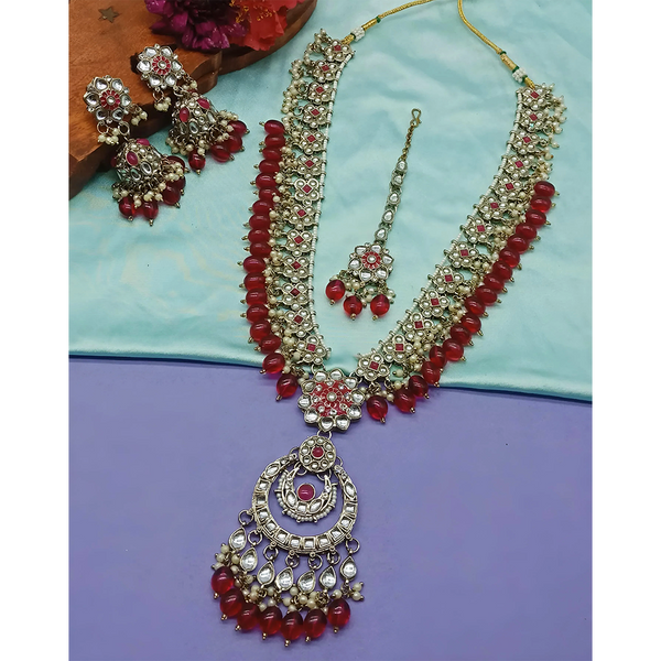 Gehana Mahal Kundan Stone And Meenakari Pearls Long Necklace Set