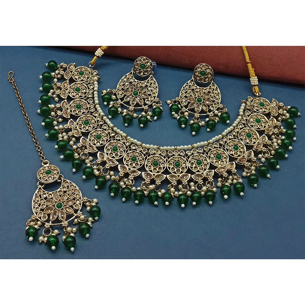 Gehana Mahal Gold Plated Crystal Stone Pearl And Beads Necklace Set