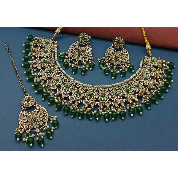 Gehana Mahal Gold Plated Crystal Stone Pearl And Beads Necklace Set