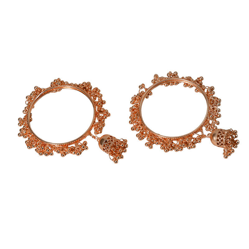 Manik Rose Gold Plated Ghungroo With Latkan Bangle set