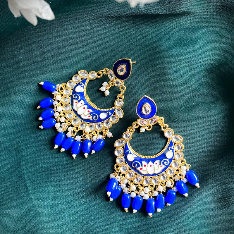 Subhag Alankar Dark Blue Plated Navy Blue Meenakari kundan Alloy Chandbali Earrings
