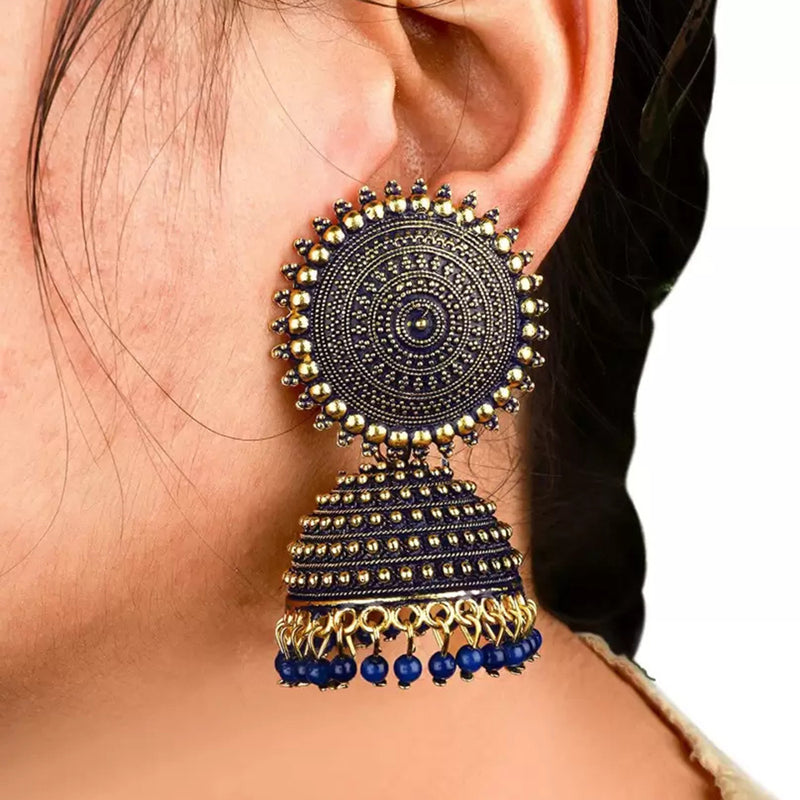 Subhag Alankar Dark Blue Attractive Kundan Jhumki earrings ideal for festive wear