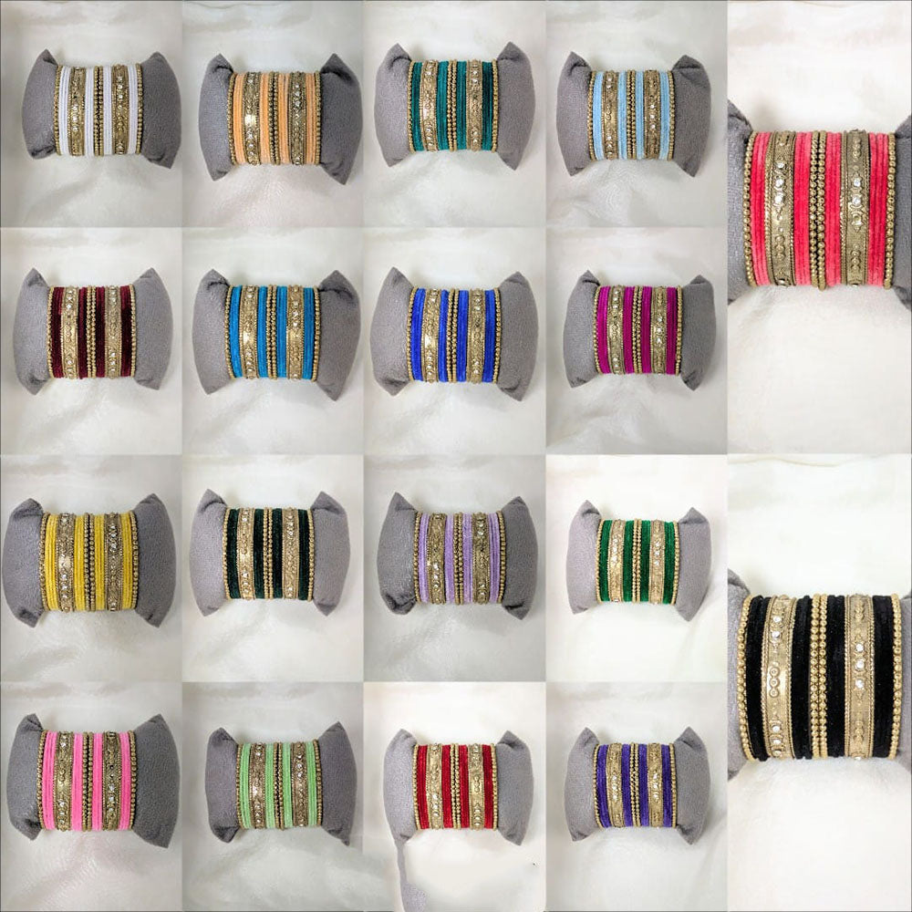 Shree Asha Bangles Luxury Crystal Stone Velvet Finish Bangles Set