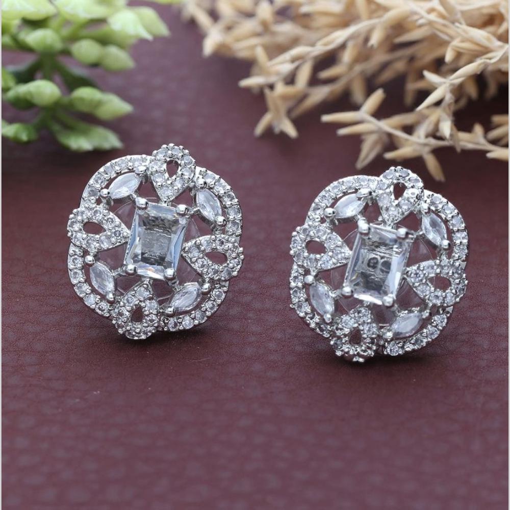 HR Sales Classic Rhodium Finish Austrian Stone And Crystal Studs