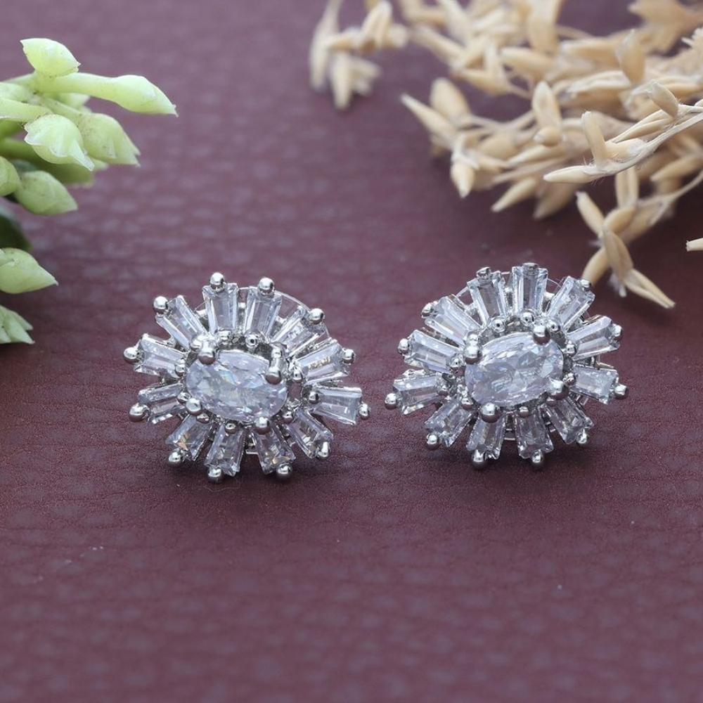 HR Sales Classic Rhodium Finish Austrian Stone And Crystal Studs