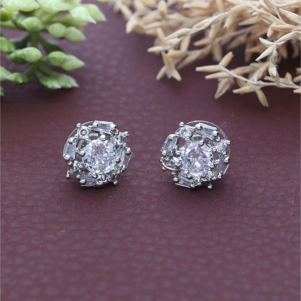 HR Sales Classic Rhodium Finish Austrian Stone And Crystal Studs