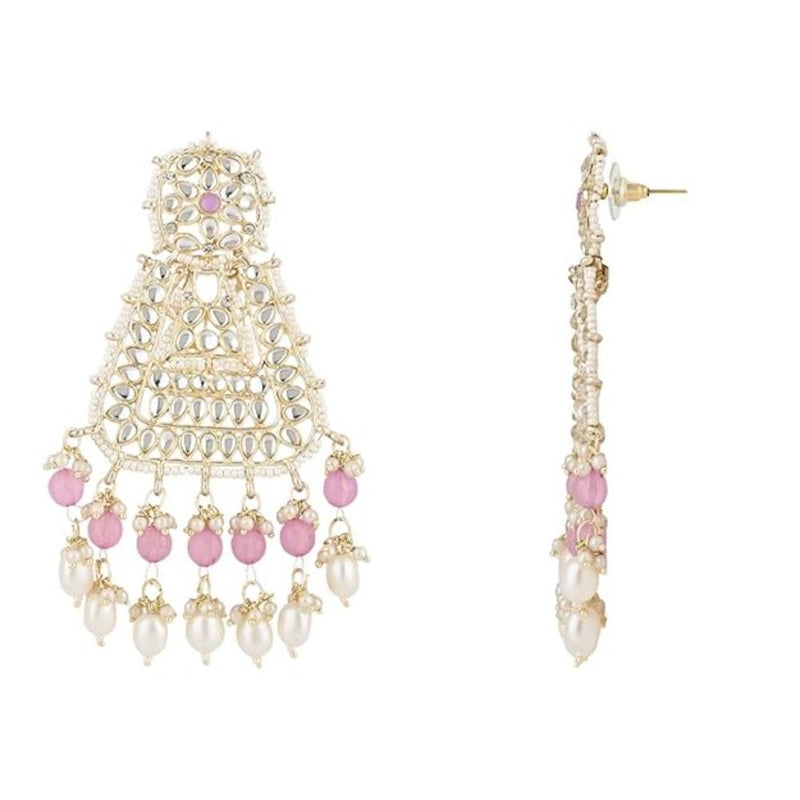 Etnico Gold Plated Traditional Kundan & Pearl Drop Dangle Earrings For Women (E2798Pu)