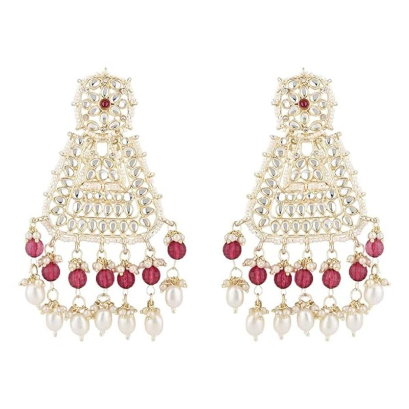 Etnico Gold Plated Traditional Kundan & Pearl Drop Dangle Earrings For Women (E2798Wi)