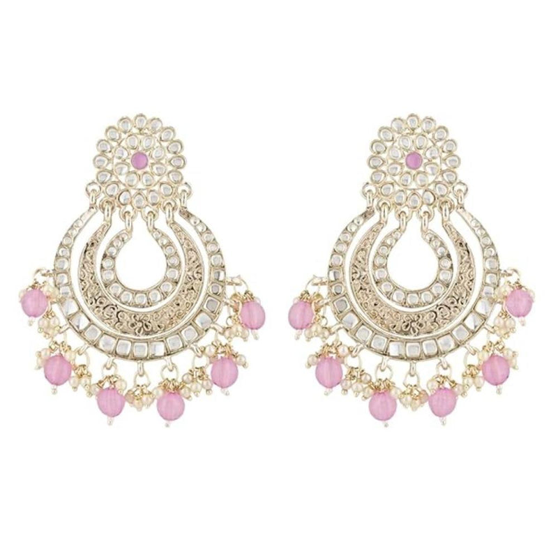 Etnico Gold Plated Traditional Kundan & Pearl Chandbali Earrings For Women (E2860Pu)