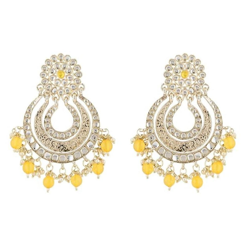 Etnico Gold Plated Traditional Kundan & Pearl Chandbali Earrings For Women (E2860Y)