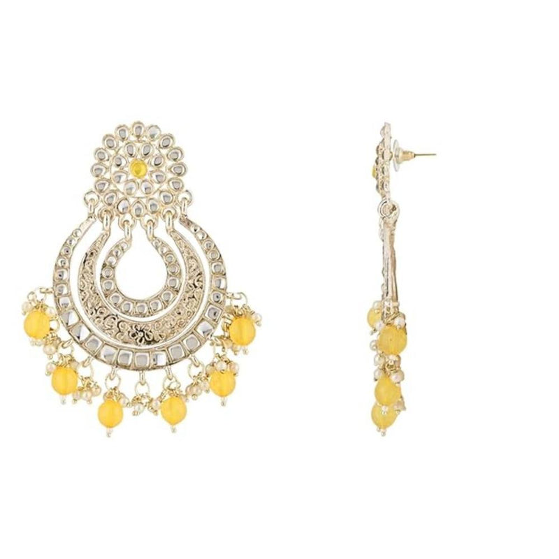 Etnico Gold Plated Traditional Kundan & Pearl Chandbali Earrings For Women (E2860Y)