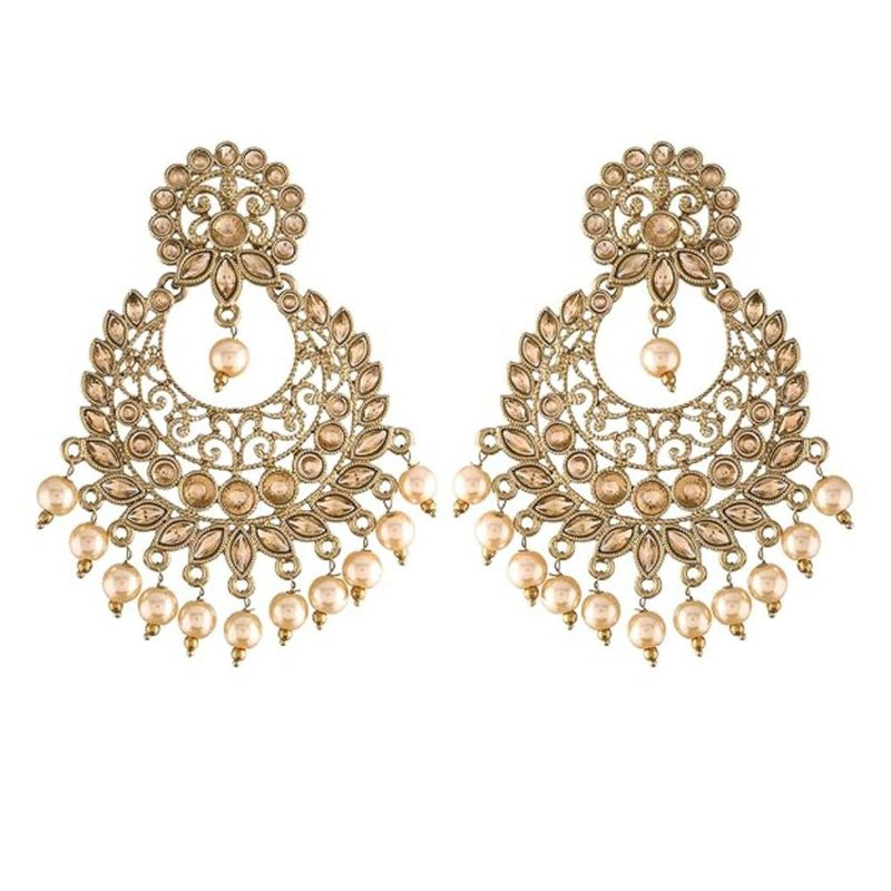 Etnico Gold Plated Traditional Kundan & Pearl Chandbali Earrings For Women (E2867FL)