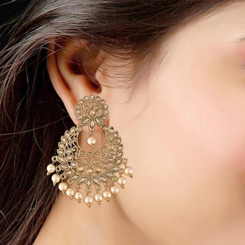 Etnico Gold Plated Traditional Kundan & Pearl Chandbali Earrings For Women (E2867FL)