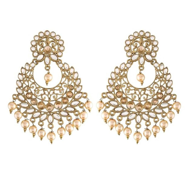 Etnico Gold Plated Traditional Kundan & Pearl Chandbali Earrings For Women (E2867W)