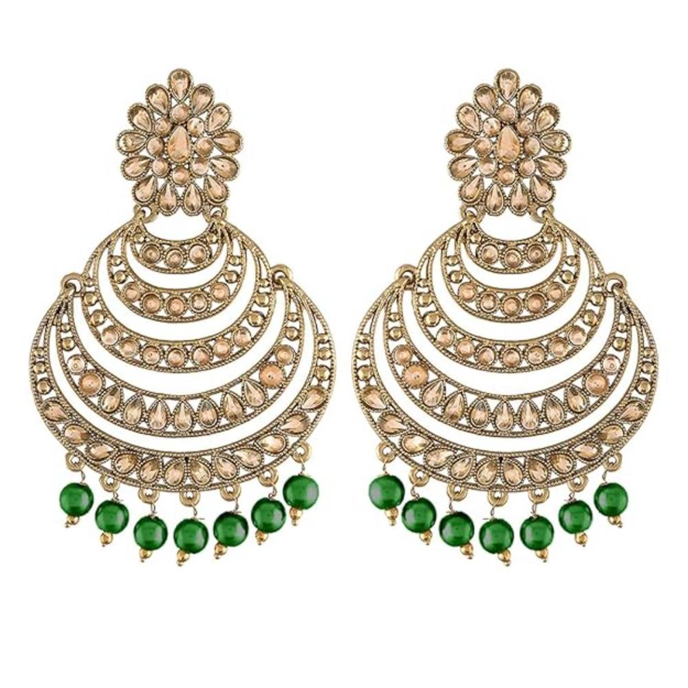 Etnico Gold Plated Traditional Kundan and Pearl Chandbali Earrings for Women (E2869G)