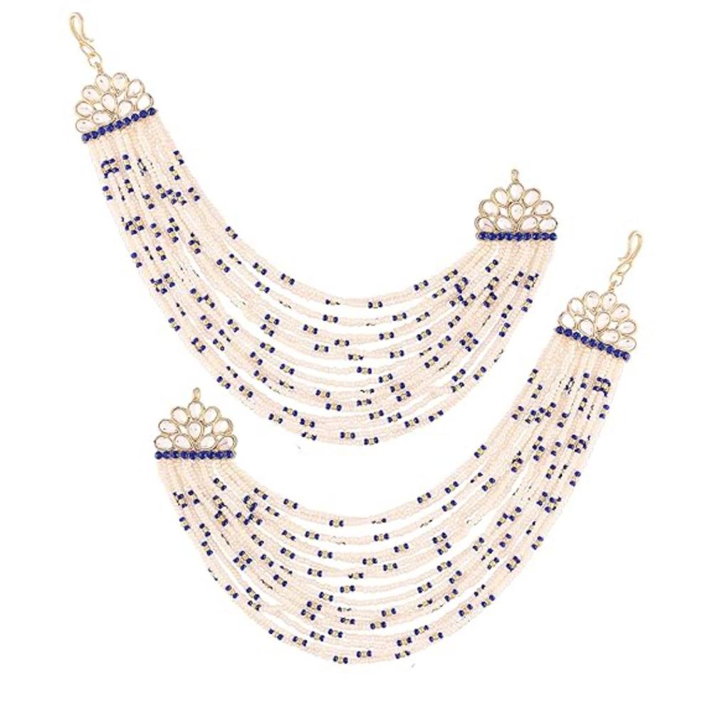 Etnico Gold Plated Multi Strand Earring with Ear Chain Embellished With Pearl For Women/Girls (E2882Bl)