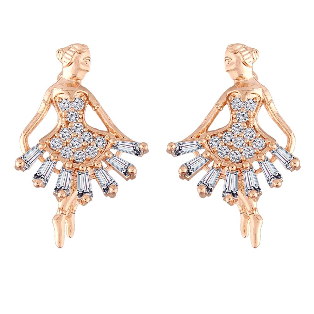 Etnico Stylish Latest Fashion Rose Gold Plated Cubic Zirconia American Diamoand Ballet Dancing Girl Stud Earrings For Women/Girls (E2885)