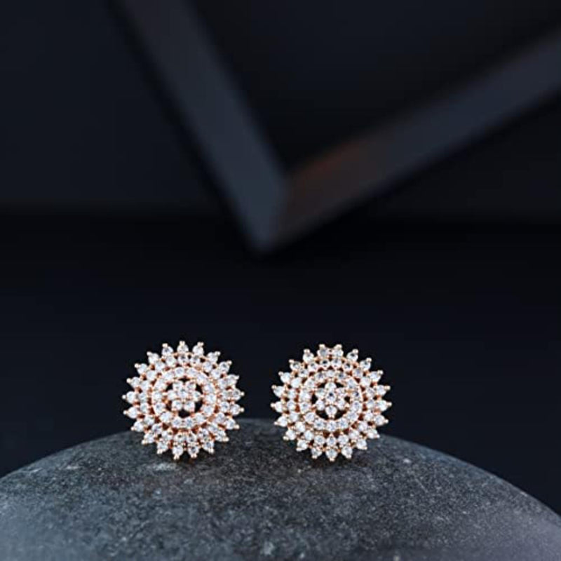 Etnico Stylish Latest Fashion Rose Gold Plated Cubic Zirconia American Diamoand Round Stud Earrings For Women/Girls (E2886)