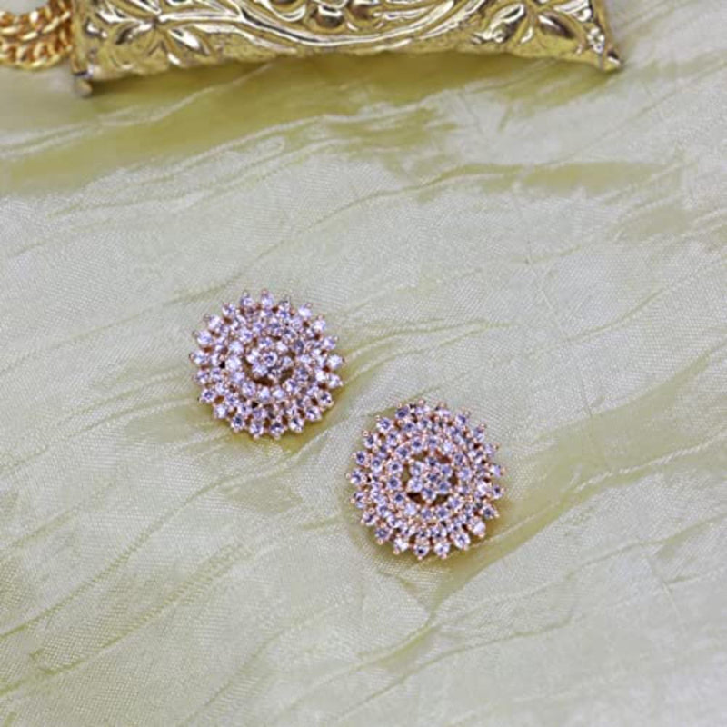 Etnico Stylish Latest Fashion Rose Gold Plated Cubic Zirconia American Diamoand Round Stud Earrings For Women/Girls (E2886)