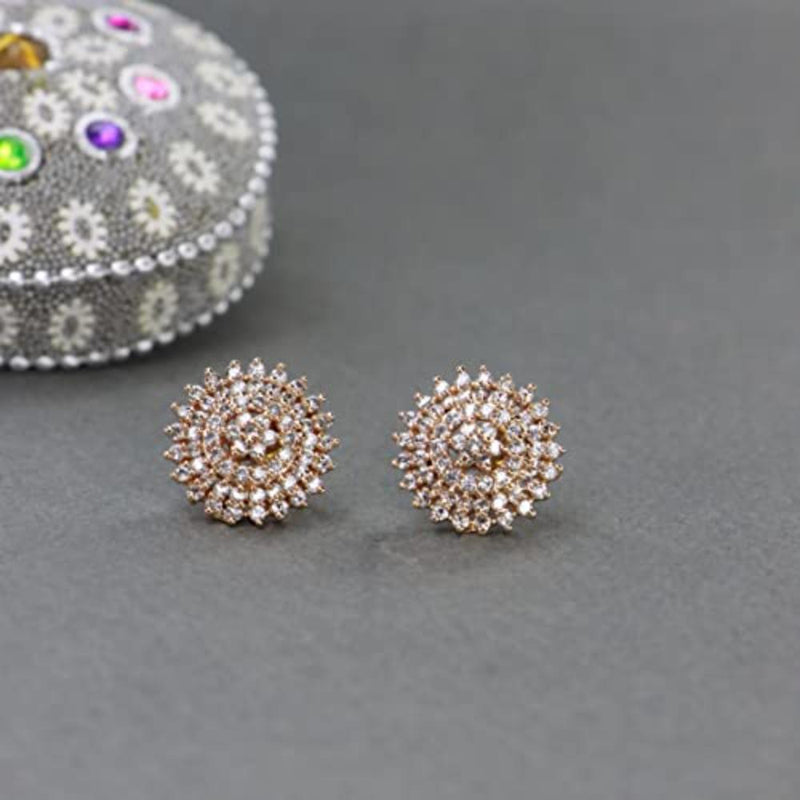 Etnico Stylish Latest Fashion Rose Gold Plated Cubic Zirconia American Diamoand Round Stud Earrings For Women/Girls (E2886)