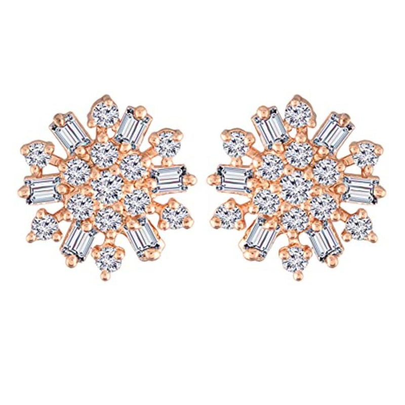 Etnico Stylish Latest Fashion Rose Gold Plated Cubic Zirconia American Diamoand Floral Stud Earrings For Women/Girls (E2890)