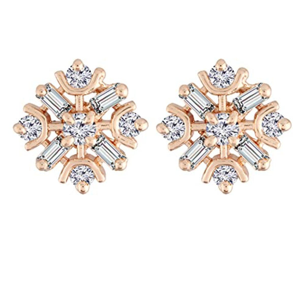 Etnico Stylish Latest Fashion Rose Gold Plated Cubic Zirconia American Diamoand Floral Stud Earrings For Women/Girls (E2891)